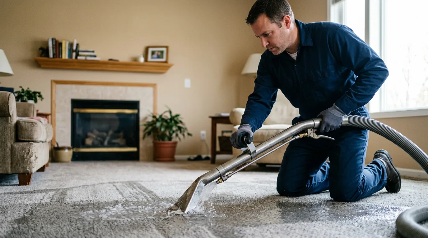 Water damage restoration technician working near Harmony, IN
